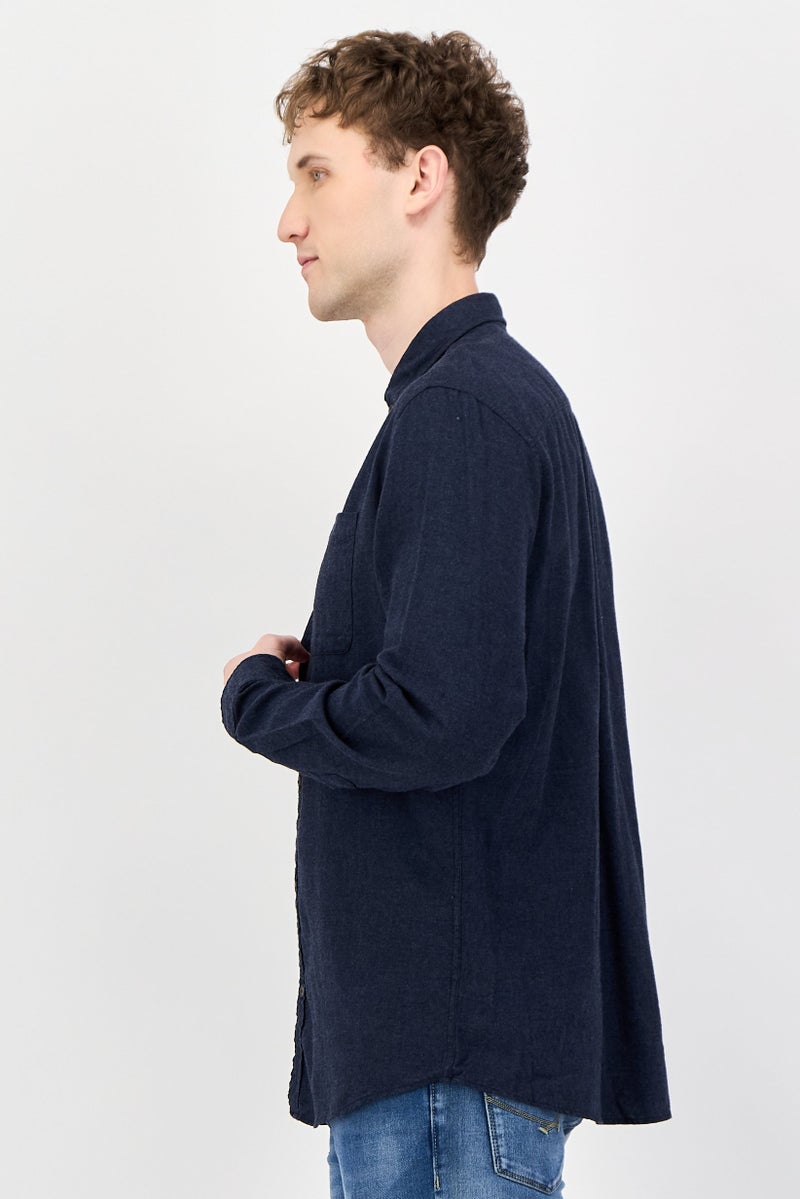 JACK & JONES Men Regular Fit Solid Long Sleeve Casual Shirt, Navy Blue - Image 2